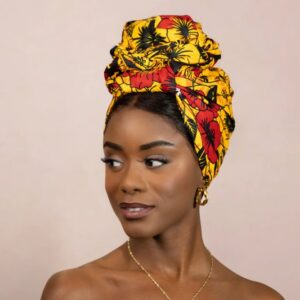 Foulard africa jaune fleuri wax